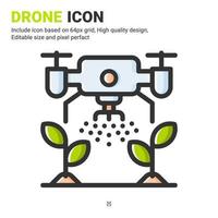 Drone and plant icon vector with outline color style isolated