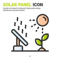 Solar panel icon vector with outline color style isolated