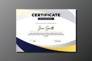 diseño de certificado azul y amarillo moderno vector