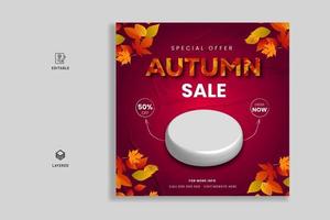 Autumn Sale Design with Falling Leaves and Lettering on Red vector