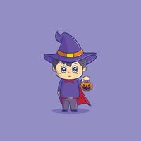 wizard bring a pumpkin bucket halloween illustration vector