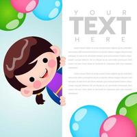 Cute little kids holding party birthday invitation banner card vector