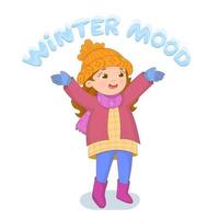 Girl with long hair in winter clothes vector