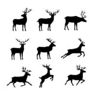 Set of black silhouettes of reindeer
