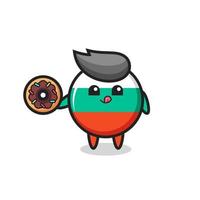 illustration of a bulgaria flag badge character eating a doughnut vector