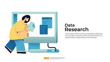 personaje trabajando con datos, analizando y auditando procesos de negocio vector