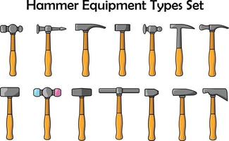 Hammer equipment types set cartoon vector icon illustration
