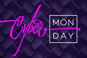 Cyber Monday typography on dark purple geometry background. vector