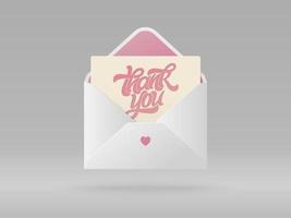 Greeting card with phrase thank you in open envelope. vector