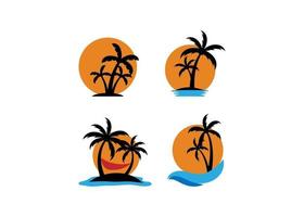 Palm tree sunset icon set design template vector