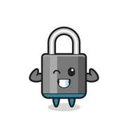 the muscular padlock character is posing showing his muscles vector