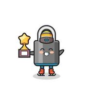 padlock cartoon as an ice skating player hold winner trophy vector