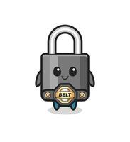 the MMA fighter padlock mascot with a belt vector