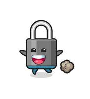 the happy padlock cartoon with running pose vector