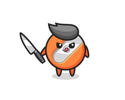 cute pencil sharpener mascot as a psychopath holding a knife vector