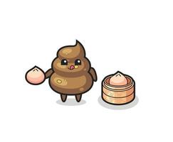 cute poop character eating steamed buns vector