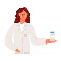 Pharmacist is holding a pack of pills vector