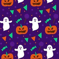 Seamless pattern with pumpkin, candy, ghost vector