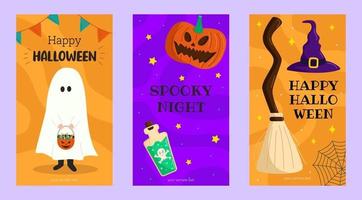 Halloween social network stories collection in flat style vector