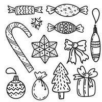 Set of Christmas design element in doodles style. vector illustration
