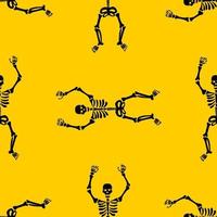 Seamless pattern with black skeletons, dancing and having fun vector