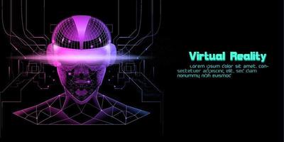 Silhouette polygon man wearing Virtual reality vector