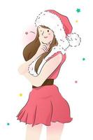 Cute santa claus cosplay by pretty girl flat vector illustration