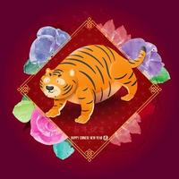 Cute fat tiger on the chinese new year banner chinese translate vector