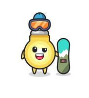 Illustration of light bulb character with snowboarding style vector