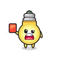 light bulb cute mascot as referee giving a red card vector