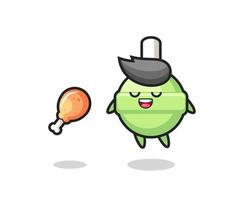cute lollipop floating and tempted because of fried chicken vector