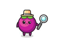 the mascot of cute mangosteen as a detective vector