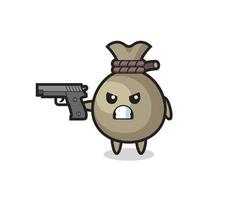 the cute money sack character shoot with a gun vector