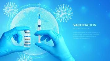 COVID-19 coronavirus vaccine. Vaccination concept.  Virus cells. vector