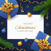 Christmas background with square paper banner. vector