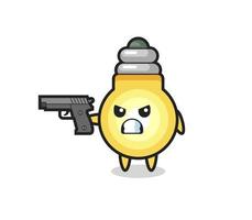 the cute light bulb character shoot with a gun vector