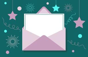 New year invitation or greeting card template. Letter in envelope vector