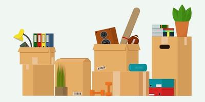 Cardboard boxes with things. vector