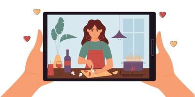 Transmisión de video culinario, canal, transmisión en vivo, blogs de alimentos. vector