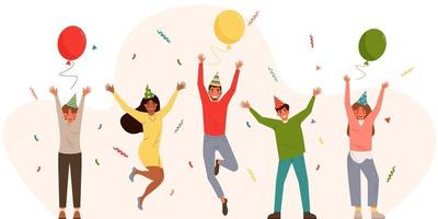 Groups of young happy people celebrating a party. vector