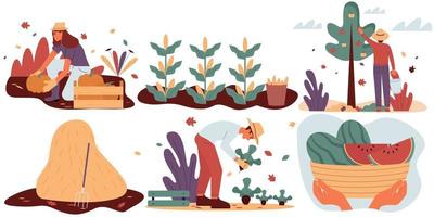 trabajo agrícola estacional ilustración plana de vector