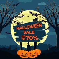 Halloween sale concept for social media template with dark graveyard