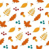 seamless pattern autumn leaves mushrooms and berries vector