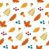 seamless pattern autumn leaves mushrooms and berries vector