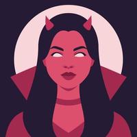 Young woman in devil costume on the background of the full moon vector