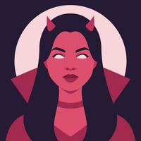 Young woman in devil costume on the background of the full moon vector