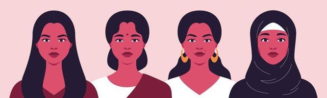 un grupo de mujeres de diferentes nacionalidades. concepto de hermandad vector