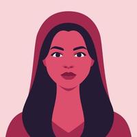 retrato, de, un, mujer joven, con, pelo largo, en, un, capucha vector