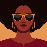retrato, de, mujer americana africana, en, gafas de sol vector