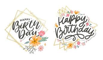 Beautiful happy birthday greeting card with flowers and bird